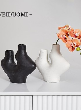 简约现代陶瓷花瓶假花摆件创意不规E整插花器家居客厅电视柜装饰