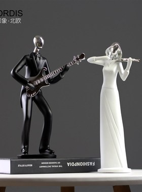 北欧现代黑白音乐人物摆件创意办公室客厅书房家居装W饰工艺品摆