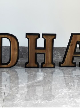 工业风大写英文字母组合做旧实木质酒吧摆I件咖啡厅店铺logo装饰