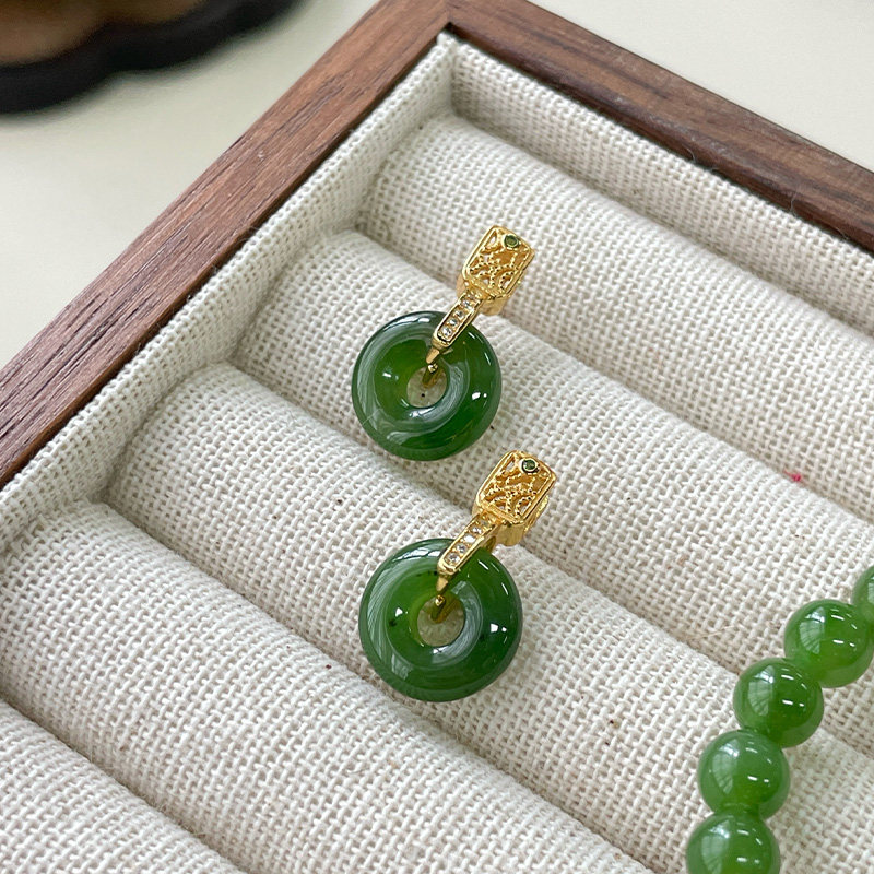 琳琯瑛和田碧玉耳环平安扣圆盘s925银耳饰耳坠新中式轻奢女友礼物,淘宝优惠券,粉丝福利购,淘宝优惠卷