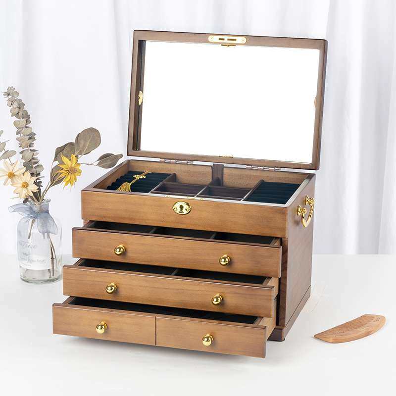 复古首饰盒古风带锁木质中国风中式梳妆盒家用绒布首饰珠宝收纳盒,淘宝优惠券,粉丝福利购,淘宝优惠卷