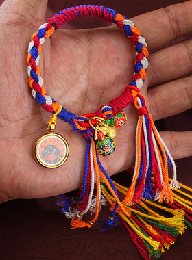 手工编织藏式手绳小唐卡沙金吞金