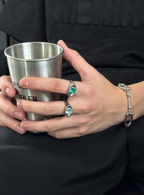 SAZ 荷鲁斯之眼湖水蓝祖母绿宝石情侣对戒冷淡风高级感戒指男女款