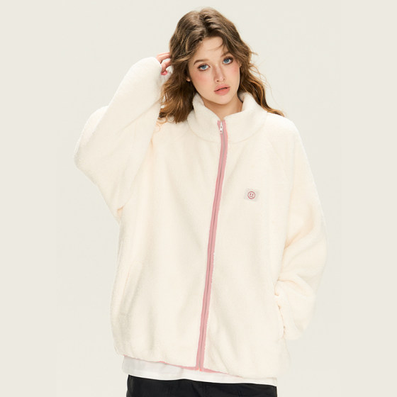 Mbd little devil embroidered lamb wool cotton clothes for men and women autumn and winter new thick lamb wool stand collar couple jacket