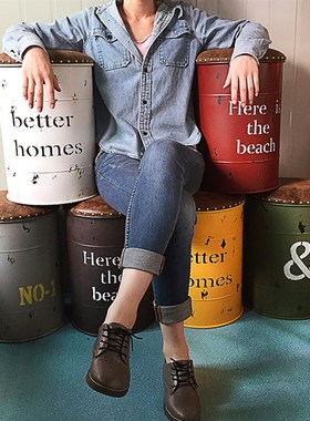 工业风餐厅e候餐椅休闲吧凳子网红油桶圆凳子酒吧奶茶店个性软装