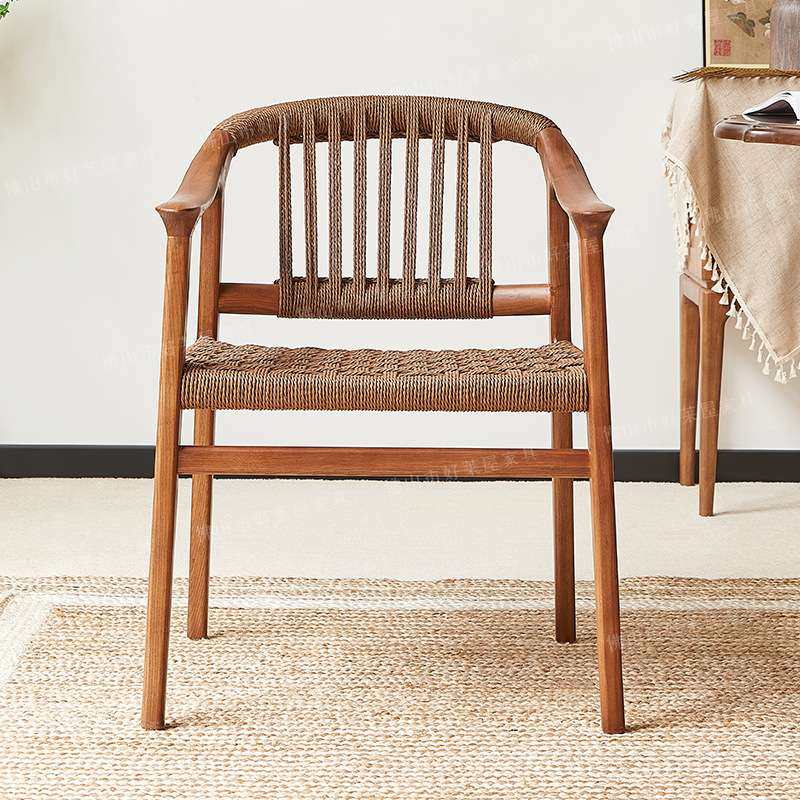 实木编织餐椅休闲编绳总统椅家用阳台藤编藤椅书桌椅靠背扶手椅,淘宝优惠券,粉丝福利购,淘宝优惠卷