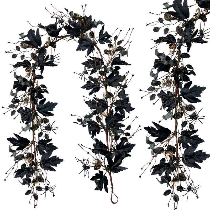 亚马逊新品万圣节仿真黑色枫叶藤条节日装饰幽灵蜘蛛装饰门挂藤条,淘宝优惠券,粉丝福利购,淘宝优惠卷