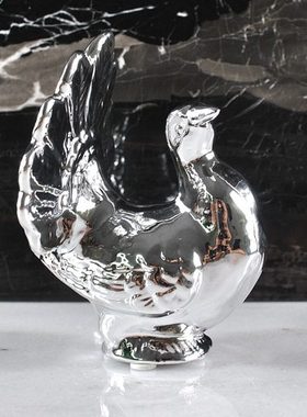 新中式电镀银陶瓷小孔雀开屏创意饰品家居软装样板房装饰动物摆件