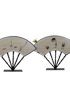 现代新中式创意铁艺o陶瓷工艺品摆件会所酒店电视柜玄关清雅小屏