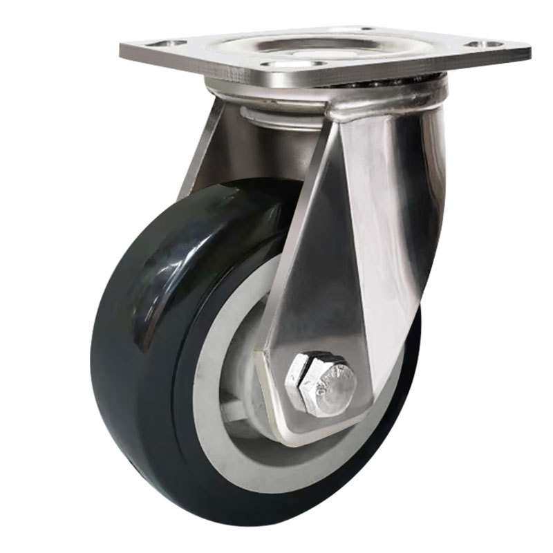 304不锈钢黑色聚氨酯轮5寸8寸6寸易推耐磨防锈脚轮万向轮手推车轮,淘宝优惠券,粉丝福利购,淘宝优惠卷