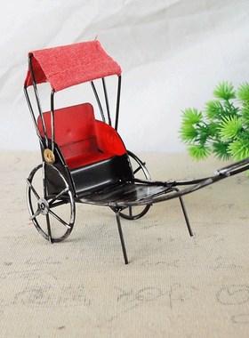 人力车手工金属电焊黄包车v模型车夫家居装饰品摆件简易中式复古