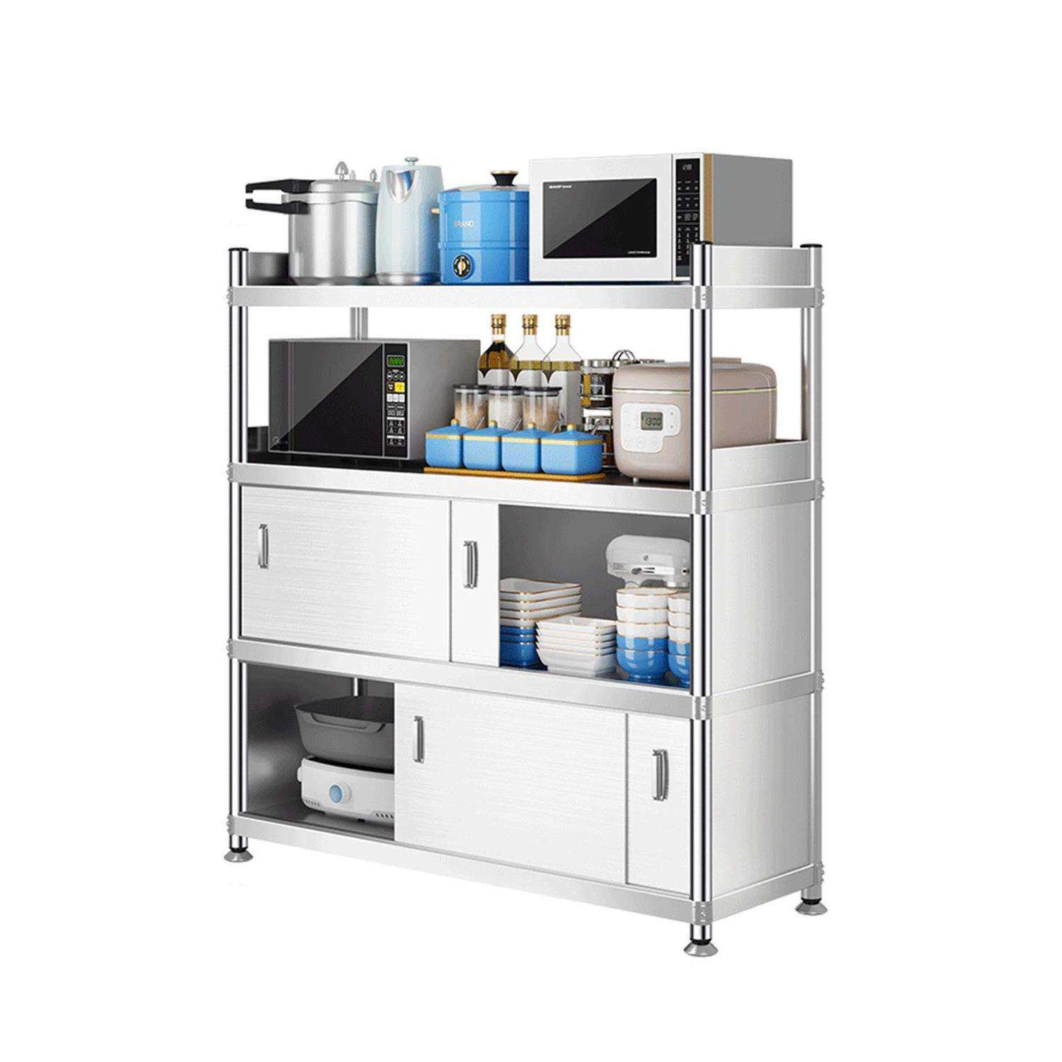 货架子多层家用带不锈钢落地推拉围栏不锈橱柜物收纳储架子置物架,淘宝优惠券,粉丝福利购,淘宝优惠卷