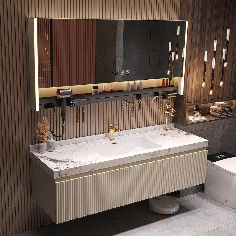 新款圆镜实木岩板陶瓷无缝一体盆浴室柜组合卫生间洗手洗脸洗漱台,淘宝优惠券,粉丝福利购,淘宝优惠卷