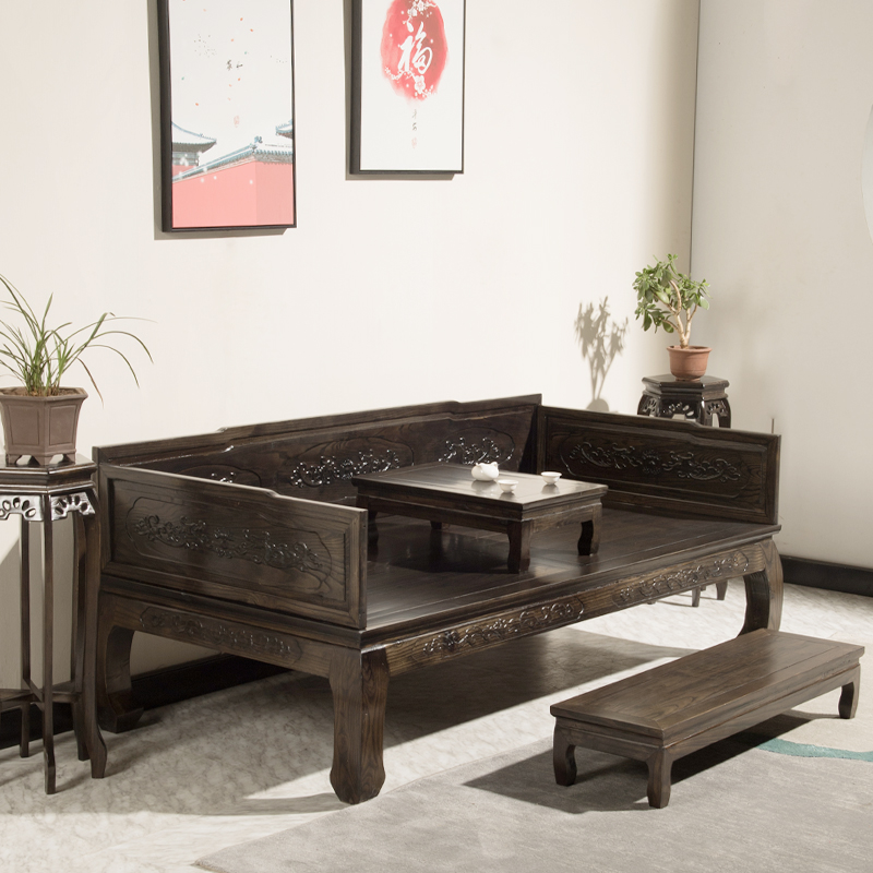 罗汉床新中式全实木菠萝格u沙发床贵妃榻组合三件套明清古典榻榻 - 图2