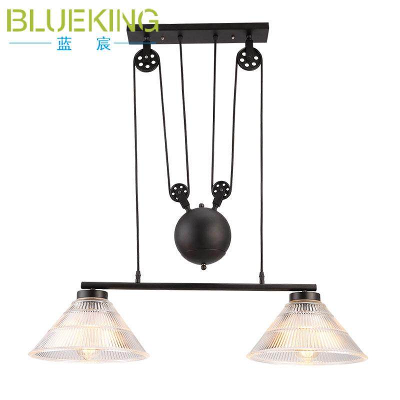 美式loft工业风滑轮升降玻璃吊灯餐厅卧室艺术灯具铁艺三头吊灯,淘宝优惠券,粉丝福利购,淘宝优惠卷
