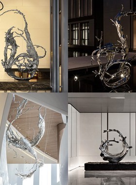 户外不锈钢镜面水浪花雕塑定制园林广场抽象金属镂空水滴水景摆件