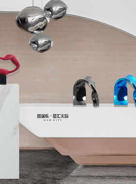 现代简约抽象飘带雕塑工艺品样板房酒店前台玄关过道落地装置摆件