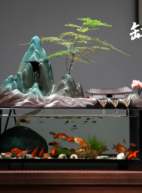 爆款创意鱼缸f瀑布流水摆件循环水养鱼池假山喷泉景观客厅玄关家