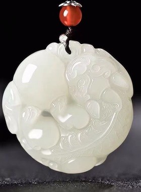 青白色玉坠貔貅吊坠男女款v有求必应挂件招财皮丘护身琉璃送ZX