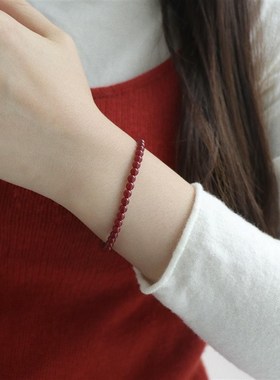 因缺斯汀【酒红暮光】多尺寸红色弹力绳H手链显白可叠戴百搭通勤