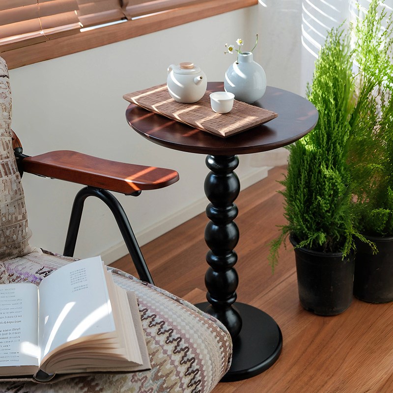 复古法式沙发圆形小边几中古风可移动床头柜置Q物架实木迷你茶桌 - 图1