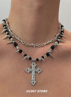 暗黑十字架铆钉夸张男项炼y2k不规则亚文化嘻哈潮流锁Q骨炼女颈炼