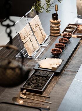 设计师严选新中式售楼处样板间茶室高端乌金石茶盘茶具软装饰摆件