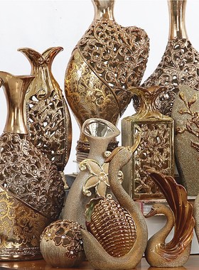 孤品-轻奢欧式陶瓷花瓶家居客厅电视柜酒柜玄关桌面W创意装饰摆件