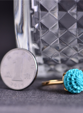 藏珠饰家 天然湖北绿松石戒指 花魁 18K金镶嵌玉化绿松石戒指 9