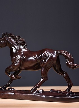 黑檀实木质雕刻马到成功摆件生肖马家居办公室装饰摆设工艺品送礼
