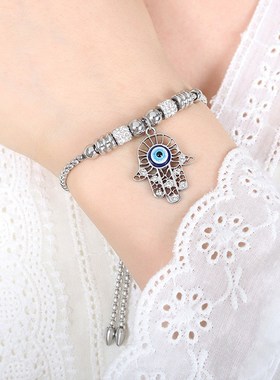 日韩时尚镂空爱心吊坠圆珠手链z可爱钛钢真金创意首饰新款饰品女