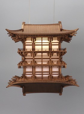 中式木雕古建筑软装前台壁挂装饰空中吊饰悬挂饰品灯实木镜像倒影