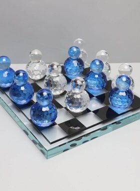 北欧水晶棋盘摆件样板房售楼部卧室书房客厅桌面玄关软装饰品