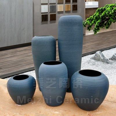 庭院酒店流水陶罐莫兰迪蓝色陶缸插花大花瓶客厅花艺摆件粗陶花盆,淘宝优惠券,粉丝福利购,淘宝优惠卷
