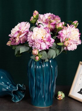 。轻奢陶瓷花瓶摆件花插装饰花台面摆设S绢花假花花插花器