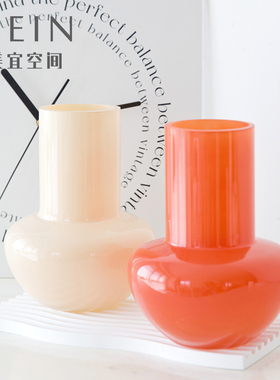 淡蓝色中古芬顿玻l璃花瓶奶油黄美式客厅摆件高级感家居装饰品花