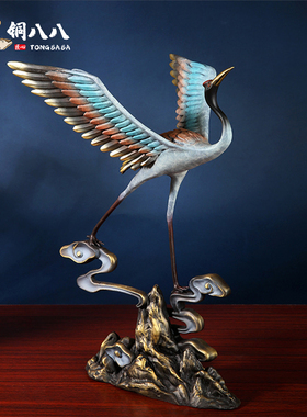 铜摆件鹤寿延年铜仙鹤家居桌面饰品生日祝寿礼品客厅玄关装饰摆件