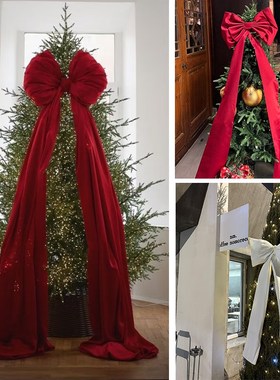 圣诞树挂拖尾蝴蝶结 节日网红色蝴蝶结打卡摆件橱窗装饰拍照道具