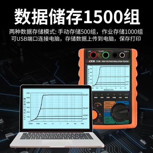 VICTOR胜利数字绝缘电阻测试仪VC3123/VC3125高压兆欧表2500V/500 - 图1
