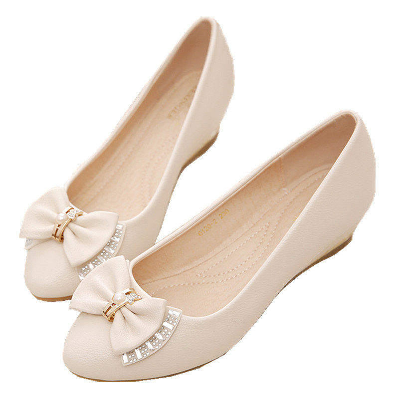 黑色坡跟鞋女2021春秋新款软底内增高蝴蝶结单鞋百搭淑女豆豆鞋,淘宝优惠券,粉丝福利购,淘宝优惠卷