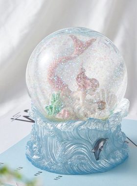 创意美人鱼水晶球卧室桌面摆件送儿童女生毕业情侣少女心生日礼物