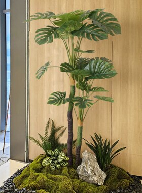 大型彷真绿色植物假树摆q设室内客厅卧室彷生龟背叶植物盆栽装饰