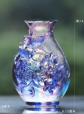 琉璃喜上眉梢花瓶喜鹊摆件居家卧B室客厅软装摆放前台桌面装饰送