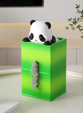 爱熊猫可纸巾盒摆件抽纸盒居饰品客厅玄关办公桌面酒YZ381403柜家
