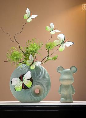 彩蝶迎福花摆件玄关客厅10268292餐瓶厅品房间酒店办公台面室仿真