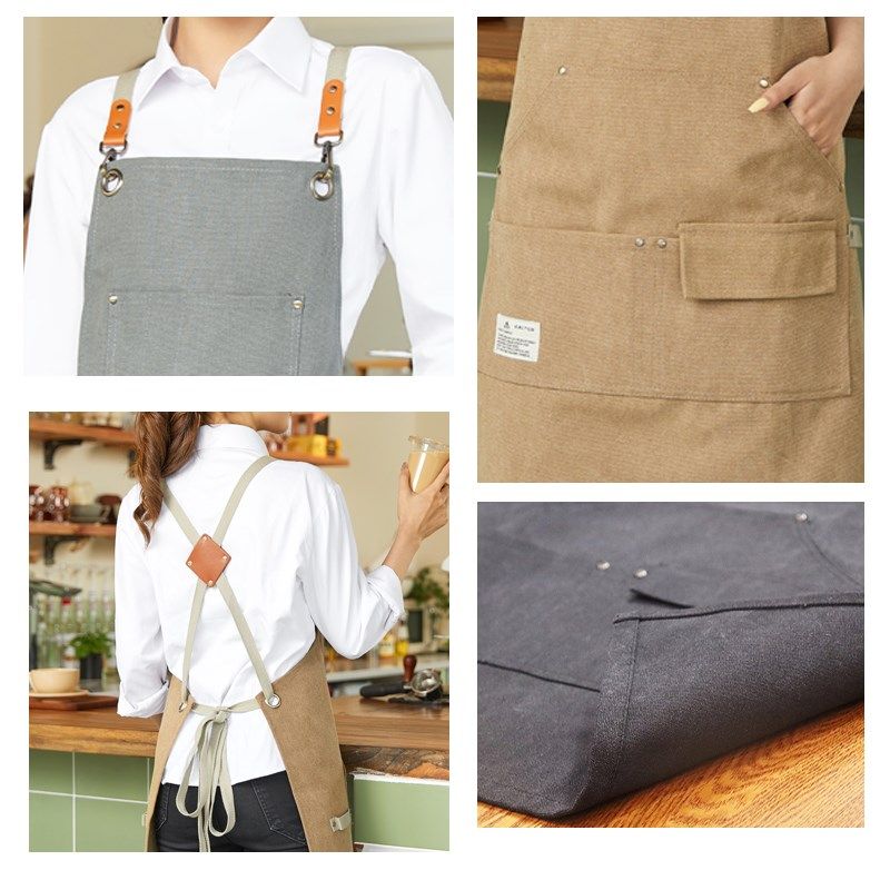 高级咖啡师围裙加厚帆布防水奶茶店烘焙餐饮女工作服定制logo印字,淘宝优惠券,粉丝福利购,淘宝优惠卷