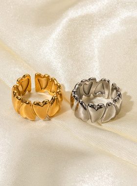 型包装时尚开口戒指戒指女 爱指环独立几何18K金不锈钢饰品心