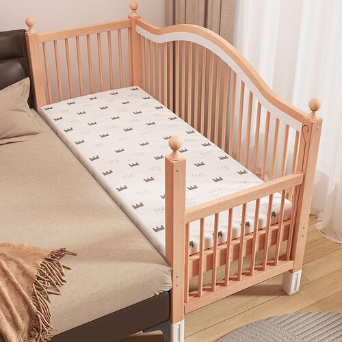 榉木儿童拼接床高低可调带护栏加宽E床拼接床边宝宝婴儿床实木小 - 图0