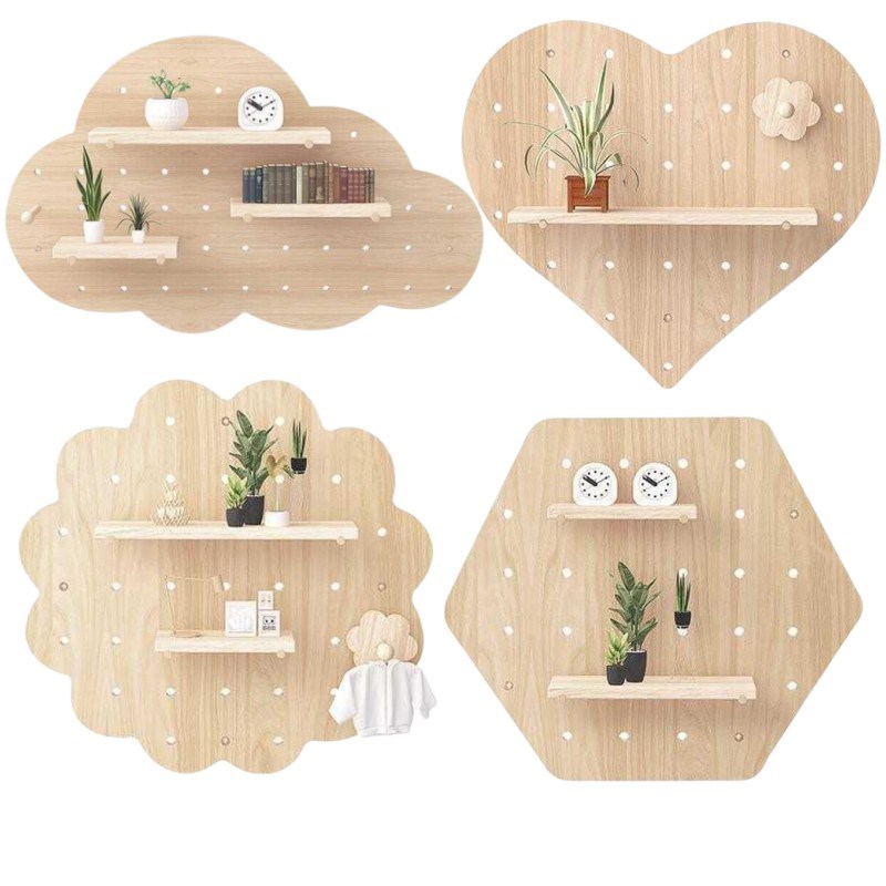 Kindergarten wall hanging h decorative children's room storage rack solid wood hole board universal board wall hanging cloud fan-shaped hole