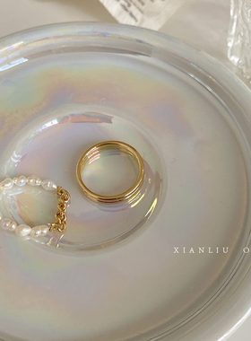 指环珍珠戒指小众2023新款高级金色ins链条轻奢两件套独特戒子感